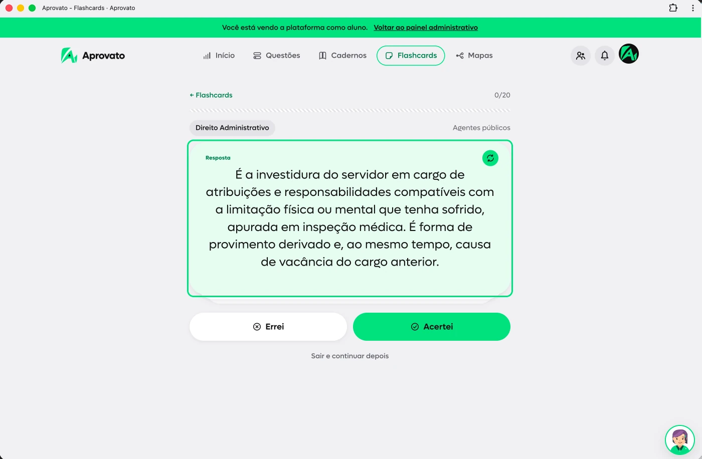 Uma pergunta de cada vez, captura real da plataforma Aprovato